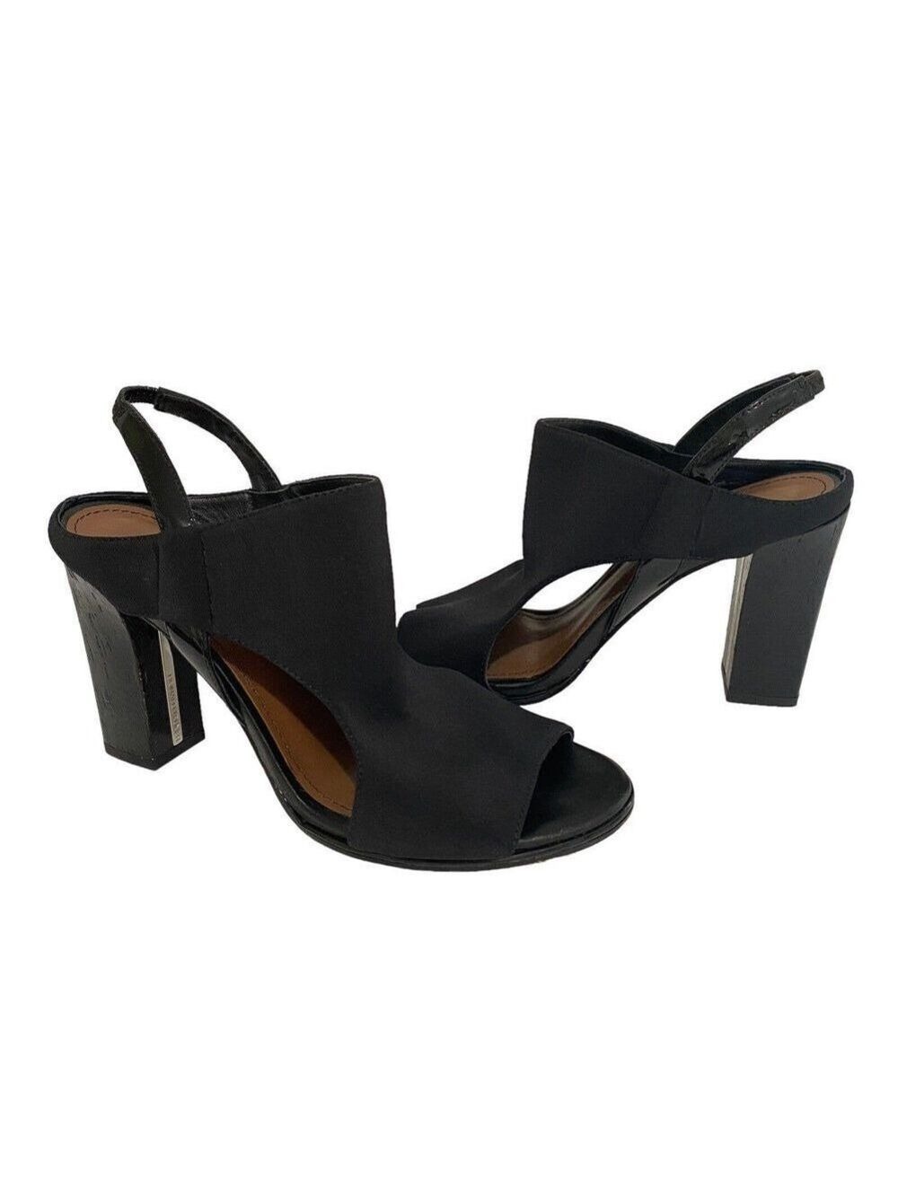 Donald J Pliner Katya Block Heels Black Open Toe Slingback Sandals Sz 7M